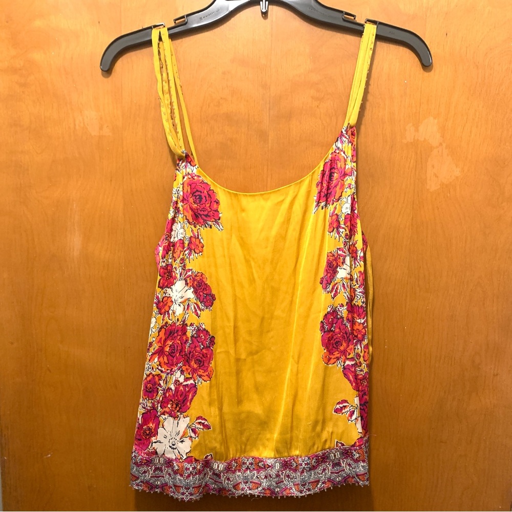 Free People Gold Floral Beaded Tank Small